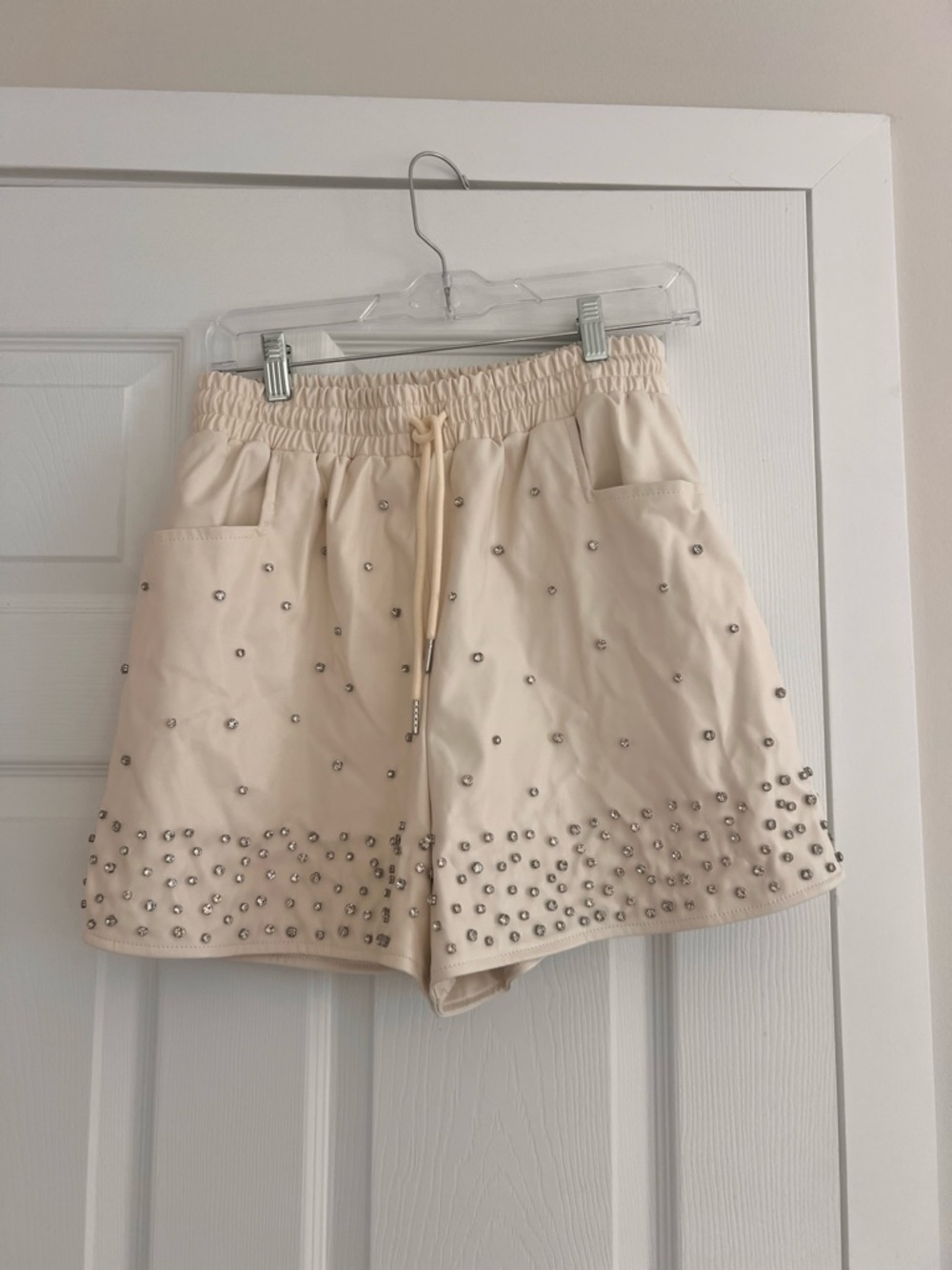 Studded Cream Women's Drawstring Shorts